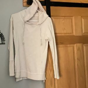 Cream colored with sparkle sweater, fur lined hood